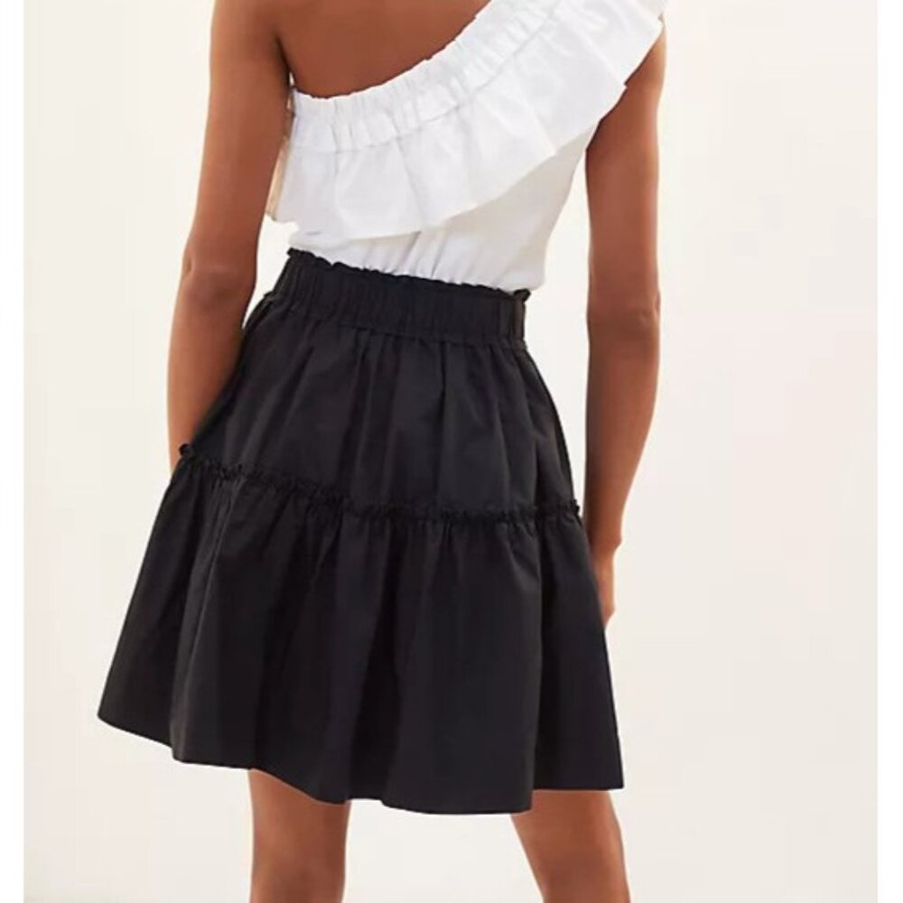 Anthropologie Maeve Smocked Tiered Mini Skirt XL Black Lined Boho Flirty NWOT